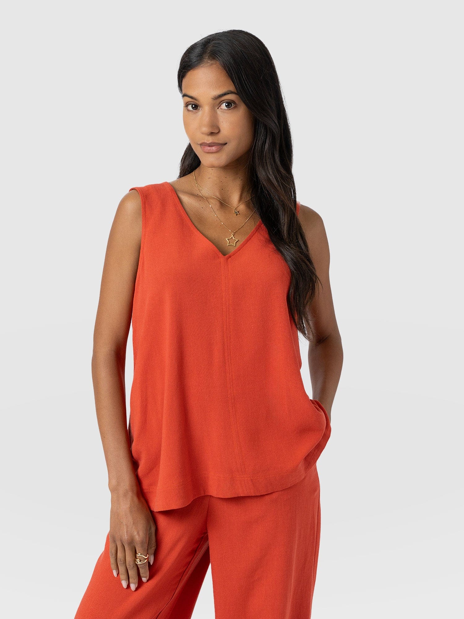 Corinne V Neck Tunic - Burnt Orange - Women's T-shirts | Saint + Sofia® USA